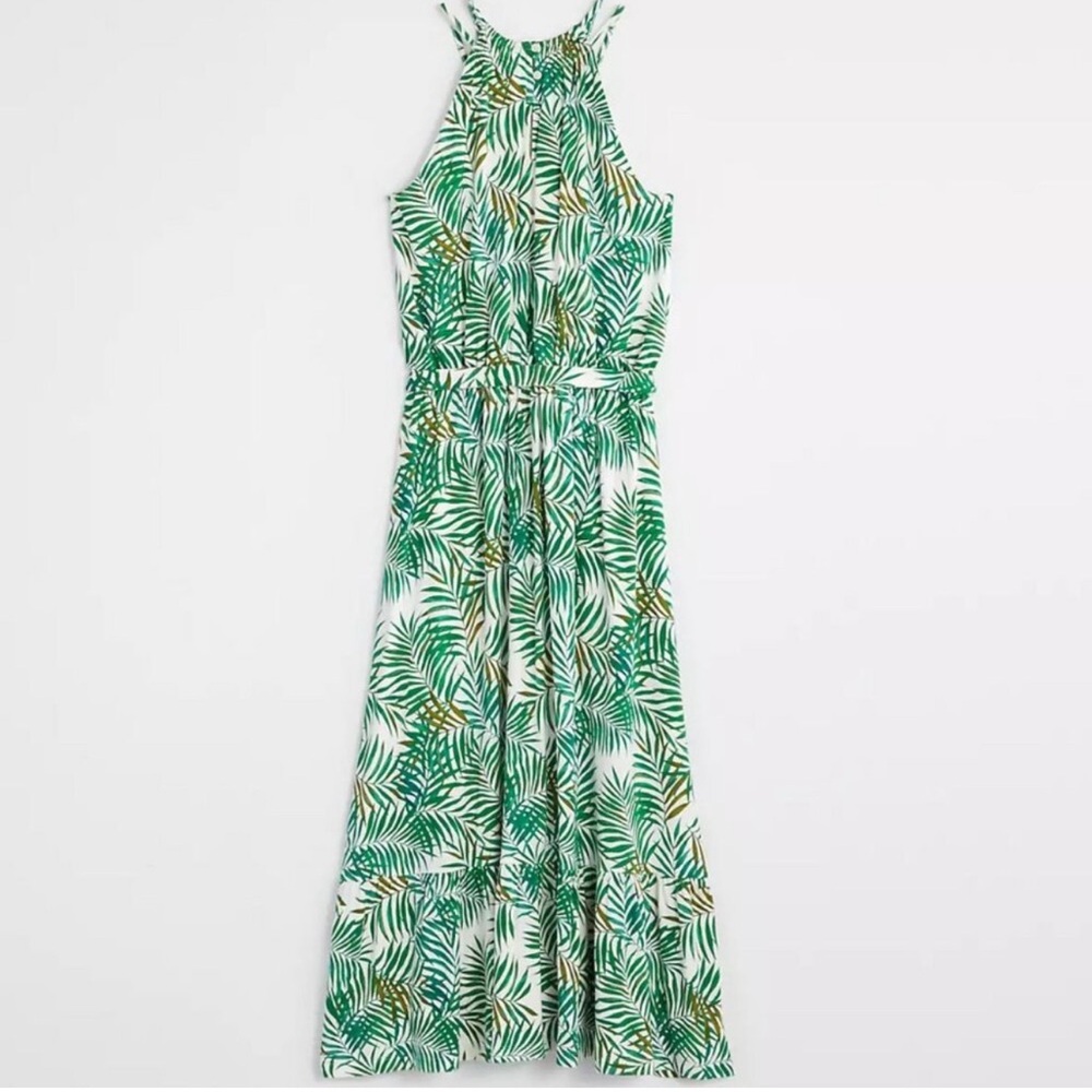 LOFT Green Leaf Print Maxi Dress
